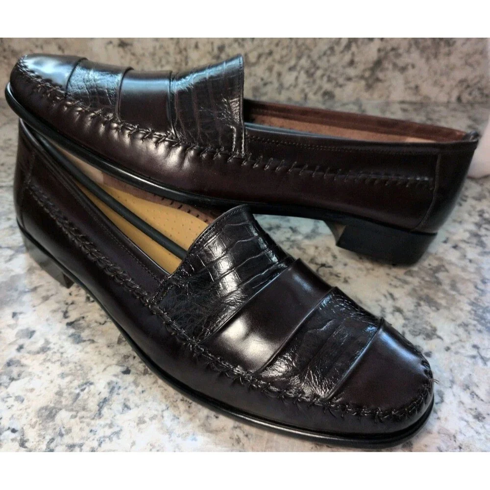 Giorgio Brutini Genuine Embossed Leather Loafers Brazil Mens Size 13D Burgundy